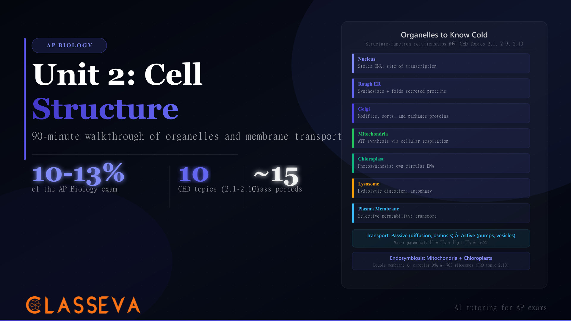 AP Biology Unit 2 Review: Cell Structure and Function | Classeva